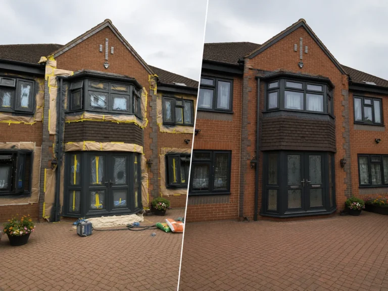 Before and after exterior painting showing a refreshed residential property