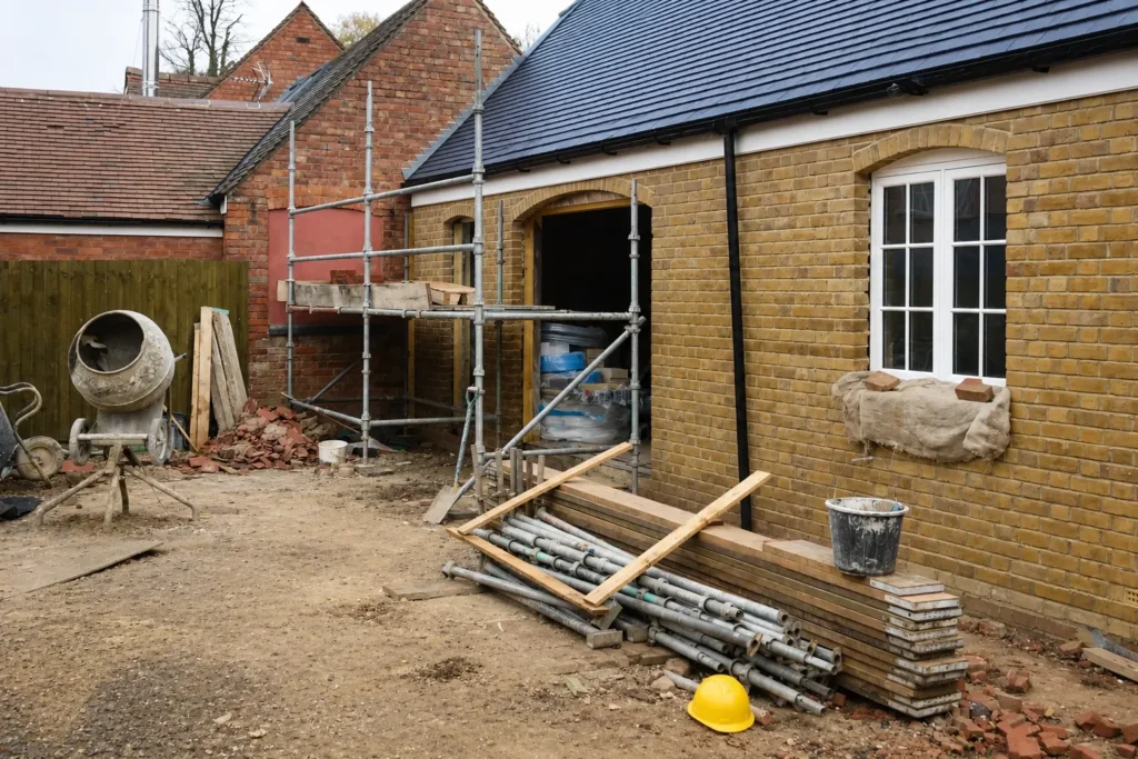 Residential property renovation and exterior improvement work in progress