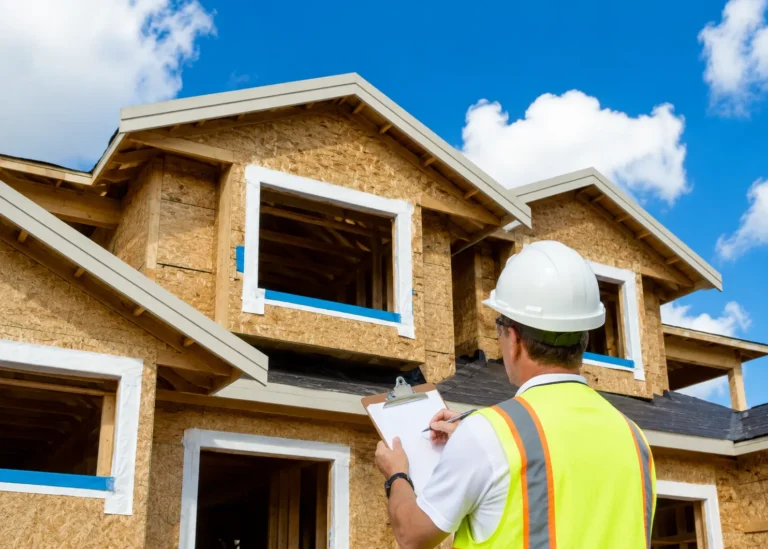 construction inspector reviewing a residential property under development